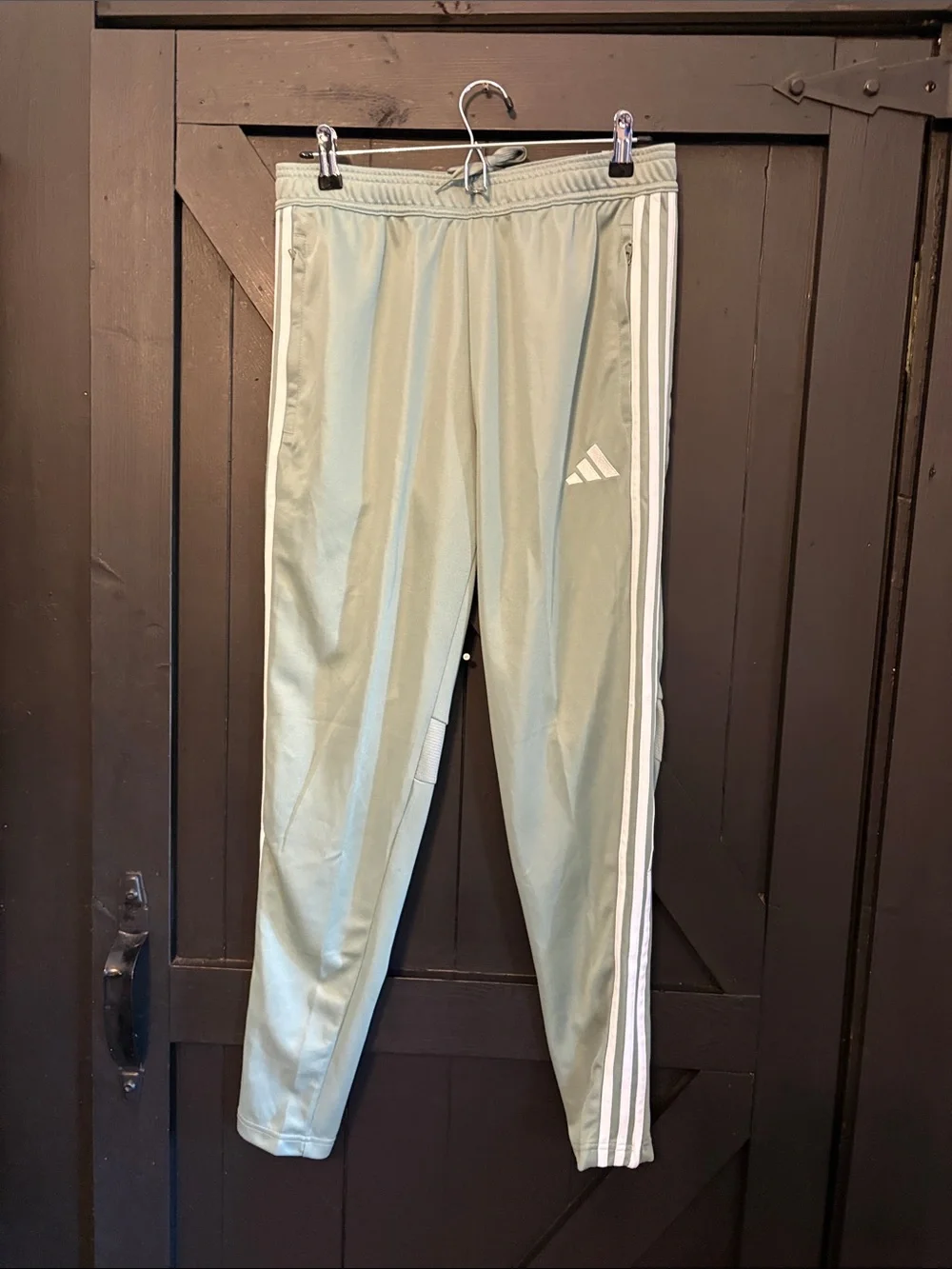 adidas Light Sage Green Joggers with White Side Stripes